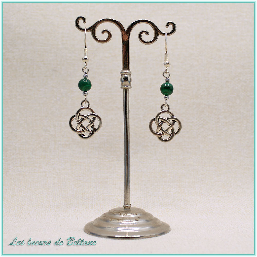 Boucles d'oreilles Ceinwen, pierre de malachite
