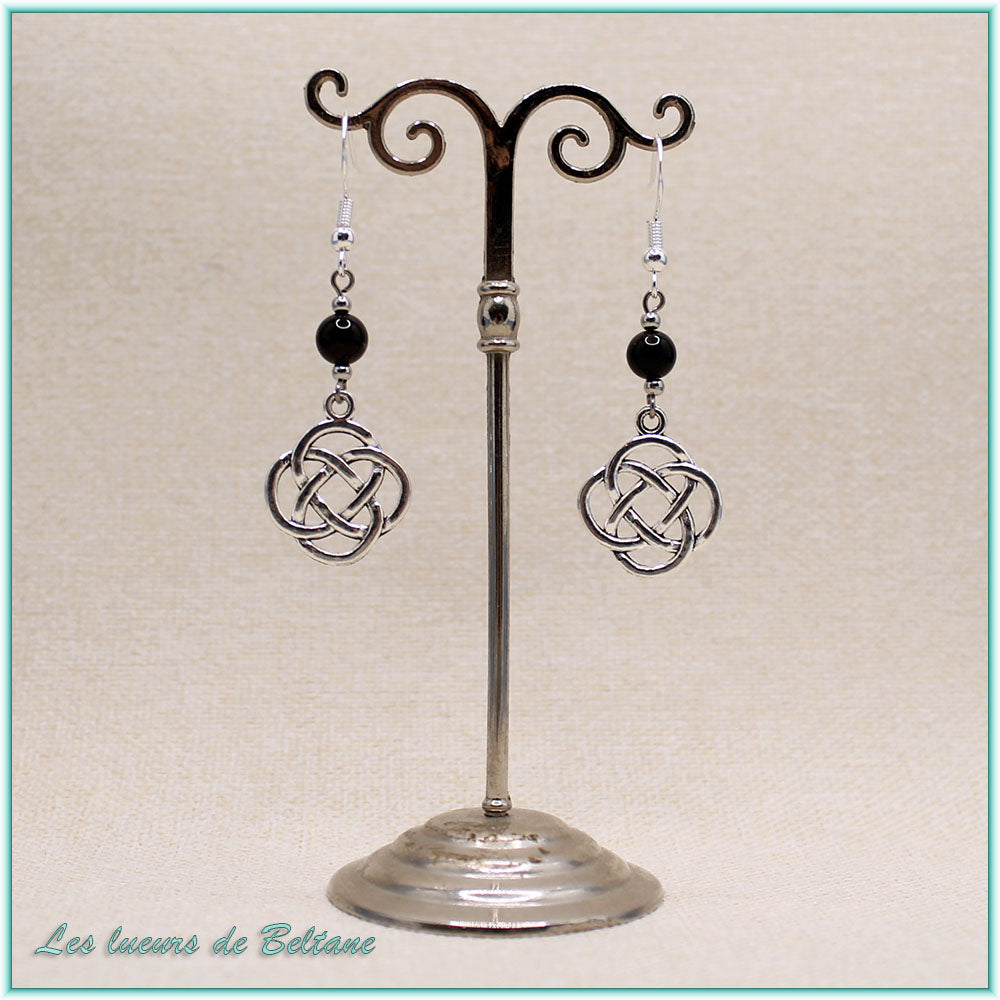 Boucles d'oreilles Ceinwen, pierre d'onyx
