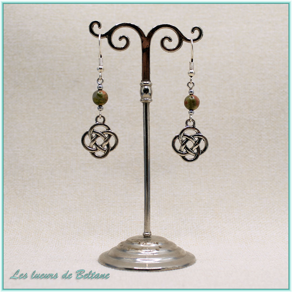 Boucles d'oreilles Ceinwen, pierre d'unakite