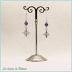 Boucles d'oreilles Cerridwen, nœud de sorcière argenté et perle en améthyste