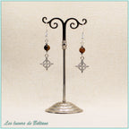 Boucles d'oreilles Cerridwen, nœud de sorcière argenté et perle en œil de tigre