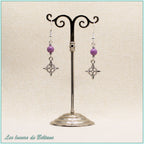 Boucles d'oreilles Cerridwen, nœud de sorcière argenté et perle en phosphosidérite
