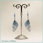 Boucles d'oreilles Oona pailletées, aile de fée en résine bleu ciel