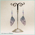 Boucles d'oreilles Oona pailletées, aile de fée en résine violet bleuté