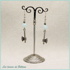 Boucles d'oreilles hache gravée et perle d'amazonite, faites main
