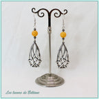 Boucles d'oreilles Seren, goutte celtique et pierre de jade jaune