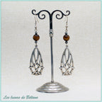 Boucles d'oreilles Seren, goutte celtique et pierre d'œil de tigre
