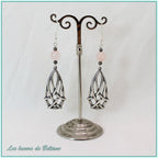 Boucles d'oreilles Seren, goutte celtique et quartz rose