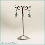 Boucles d'oreilles Soazig, petite sorcière sur son balai et perle en cristal gris
