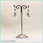 Boucles d'oreilles Soazig, petite sorcière sur son balai et perle en cristal violet
