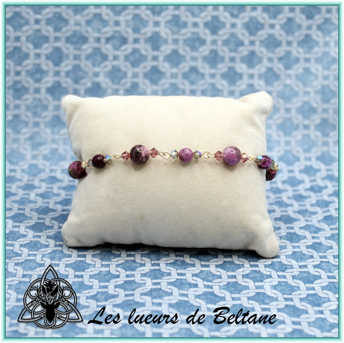 Bracelet pierre et cristal, charoïte, autre vue