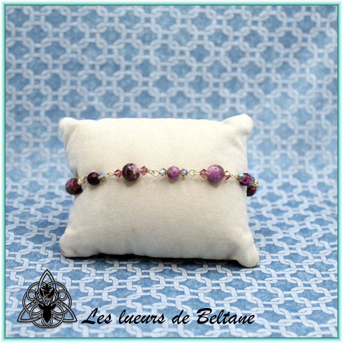 Bracelet pierre et cristal, charoïte, autre vue