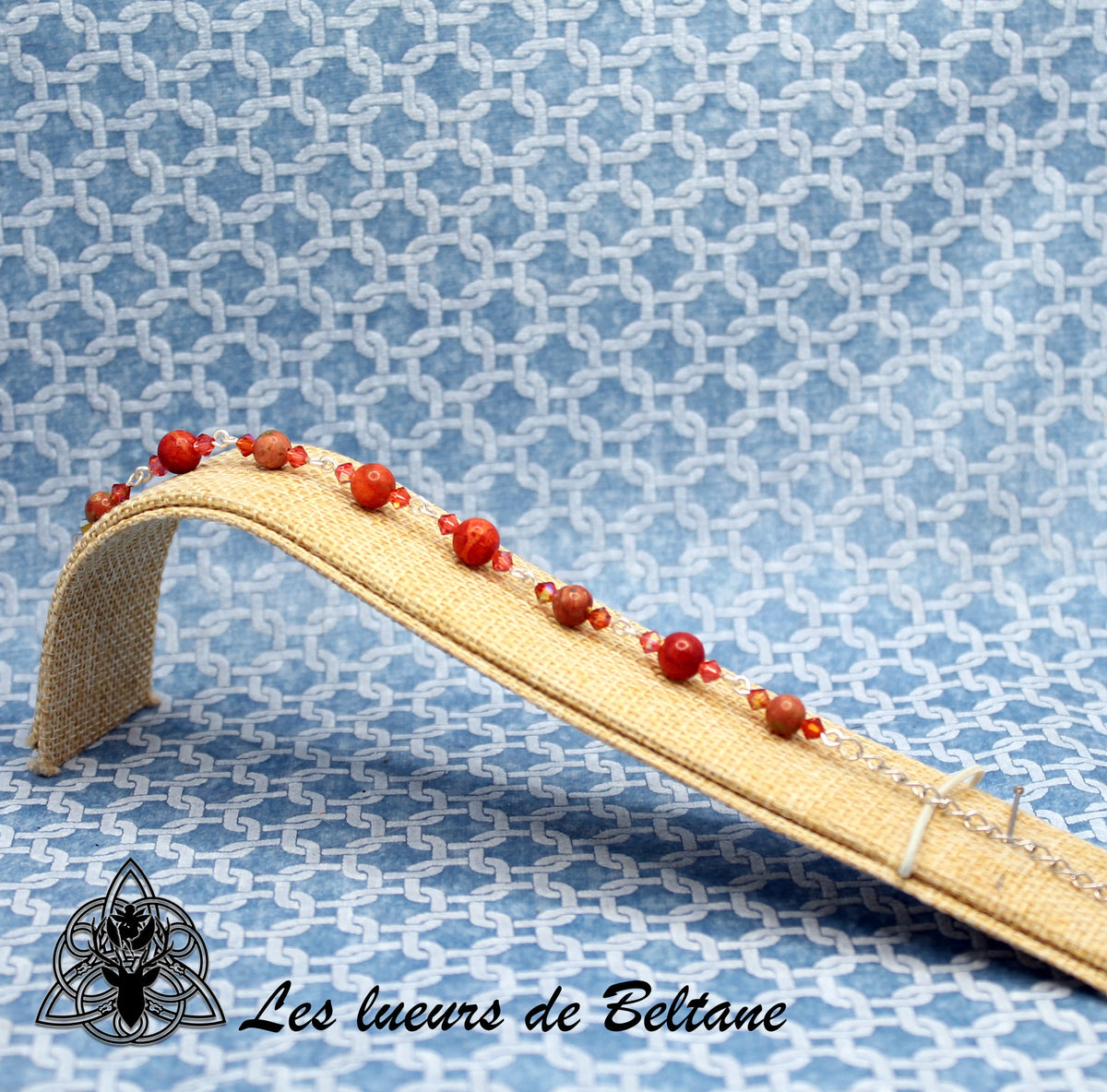 Bracelet pierre et cristal, corail éponge