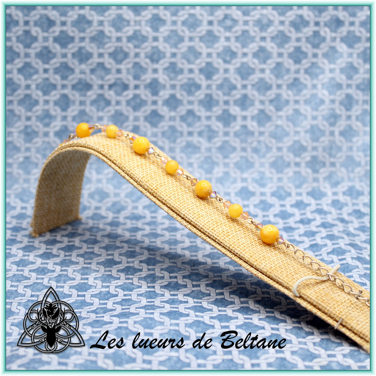 Bracelet pierre et cristal, jade jaune