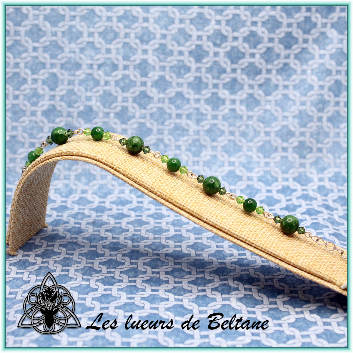 Bracelet pierre et cristal, jade vert