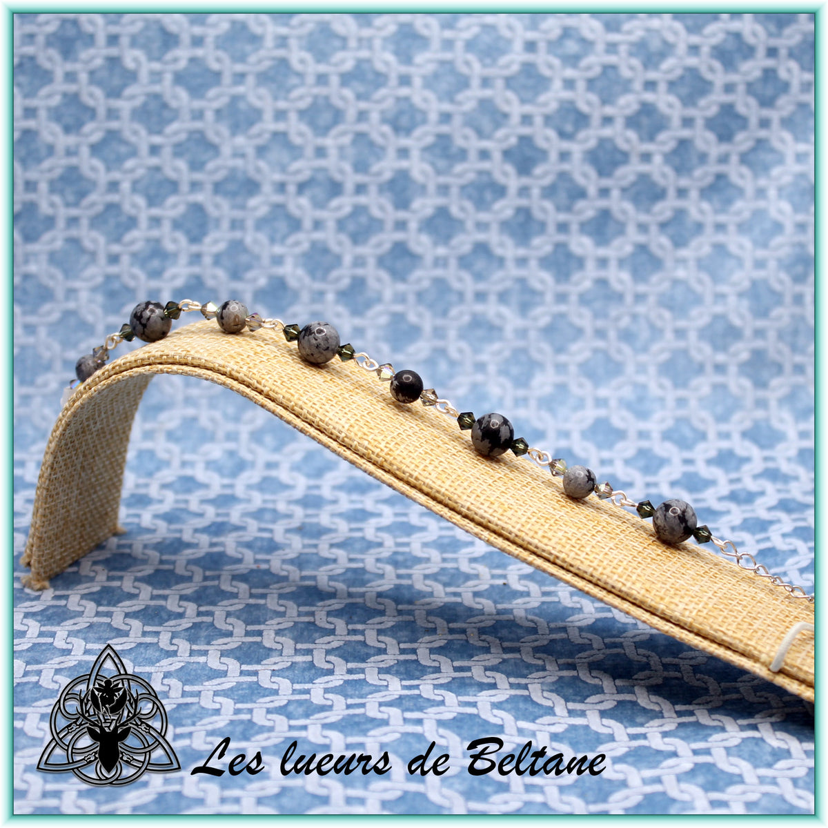 Bracelet pierre et cristal, obsidienne neige