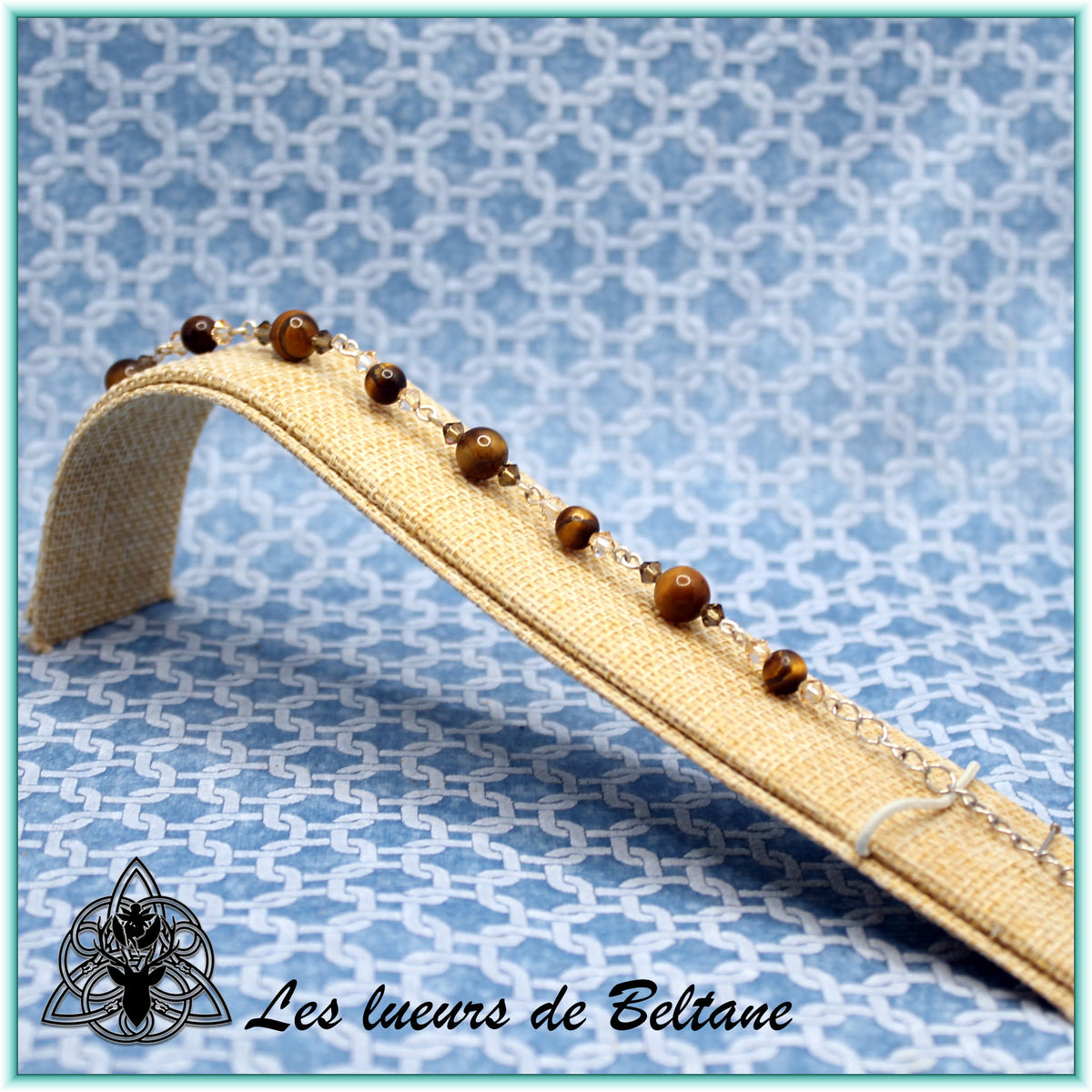 Bracelet pierre et cristal, œil de tigre