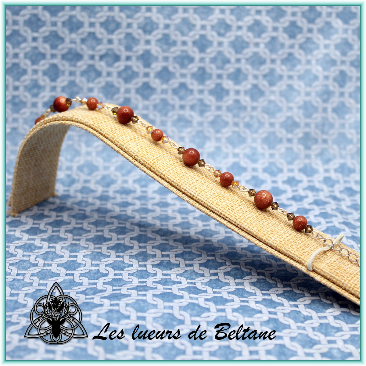 Bracelet pierre et cristal, pierre du soleil reconstituée