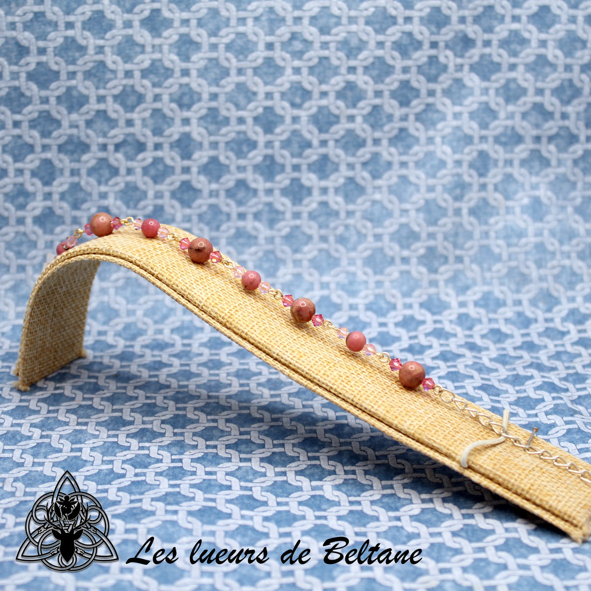 Bracelet pierre et cristal, rhodonite