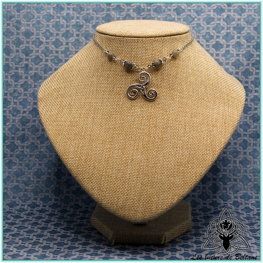 Collier triskell central, pierre de labradorite