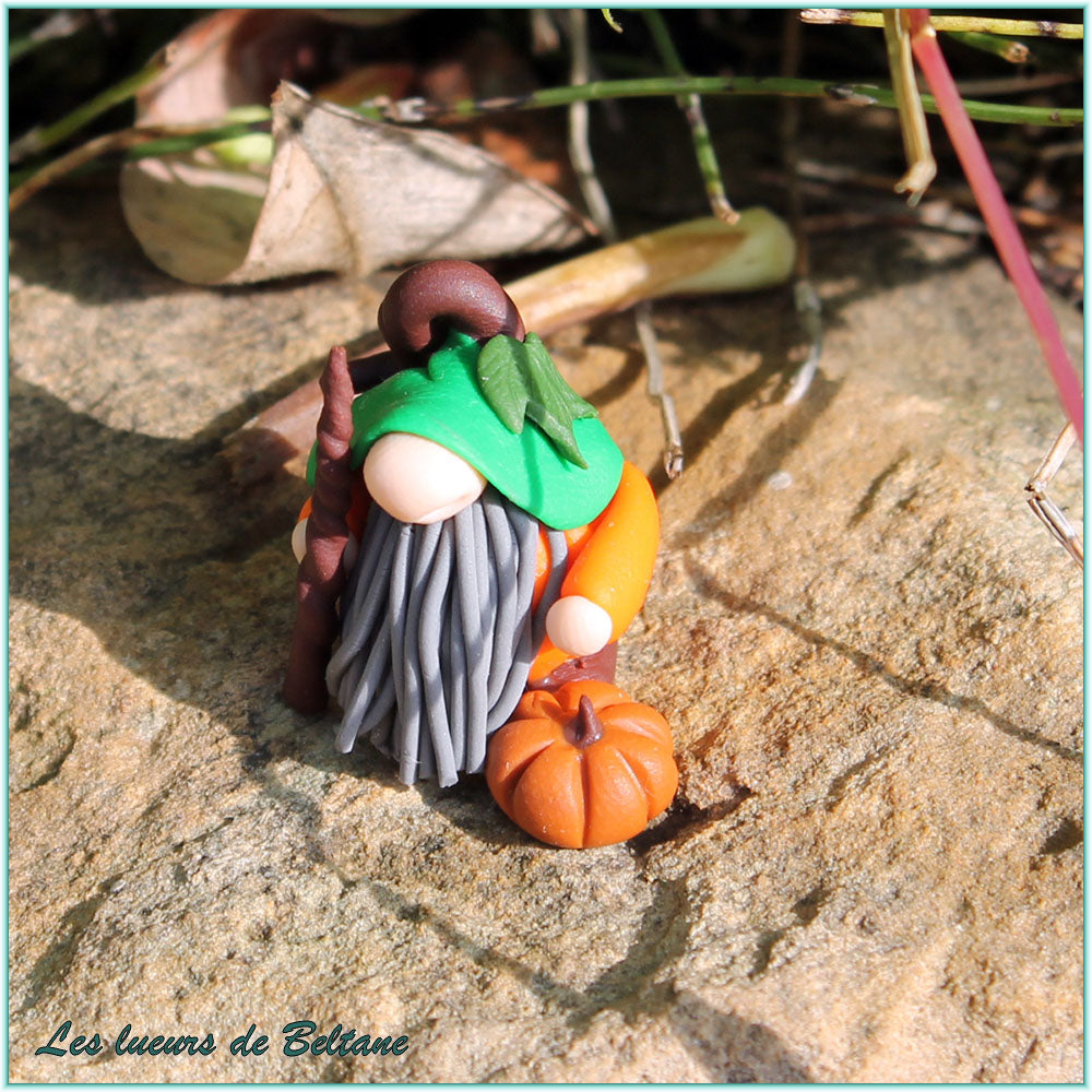 Fintan, gnome citrouille au bâton recourbé, autre vue