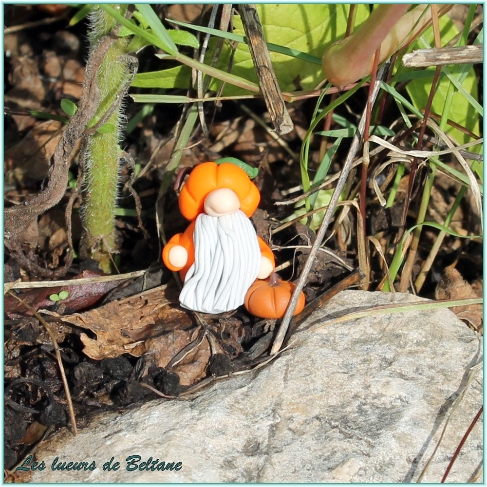 Flann, gnome citrouille fait main, autre vue