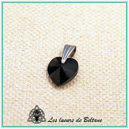 Pendentif petit cœur en cristal, coloris noir