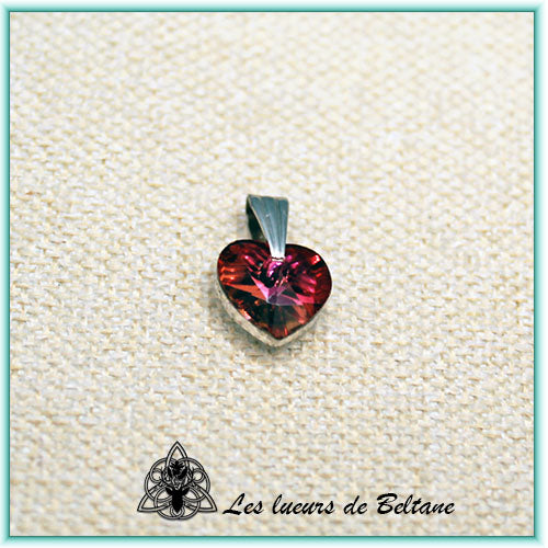 Pendentif petit cœur en cristal, coloris rose à reflet orange