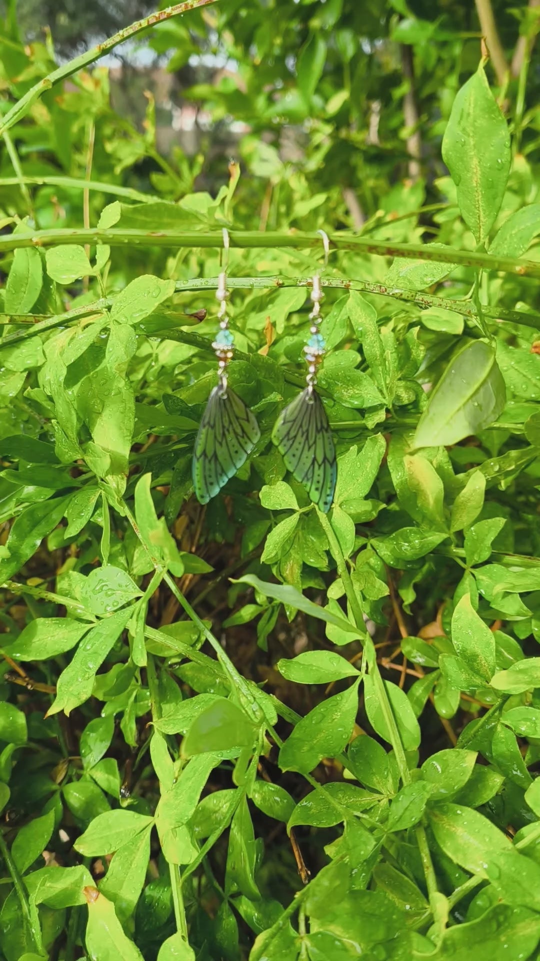 Vidéo des boucles d'oreilles Oona, aile de fée en résine bleu et marron